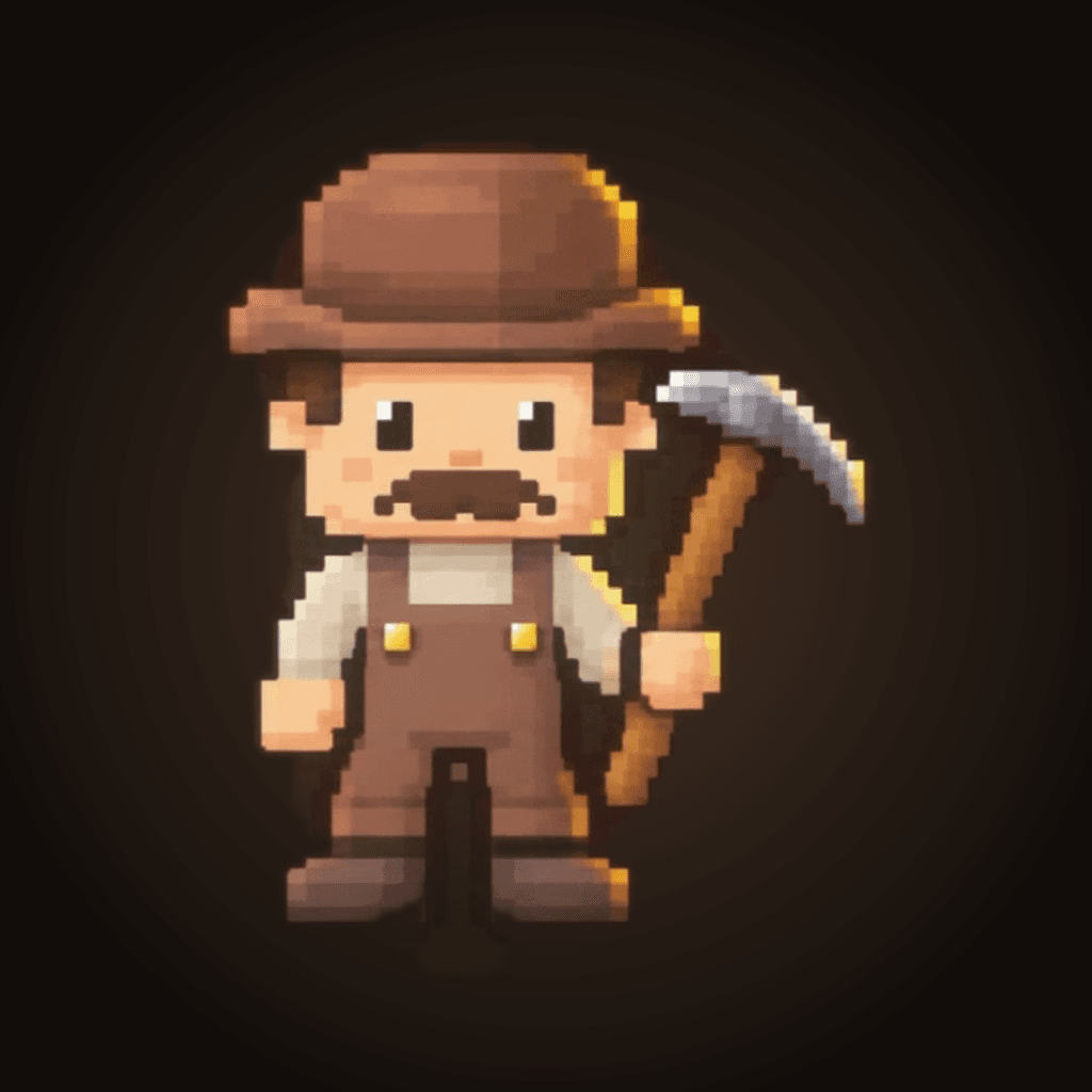 Tier I Digger: brown hat, mustache, pickaxe